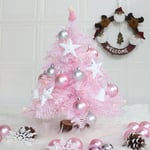 Mini sapin de Noël artificiel rose avec lumières LED et boules à paillettes, pour sapin de Noël, décoration de mariage (rose) 45 cm