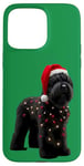 Coque pour iPhone 15 Pro Max Chapeau de Père Noël Terrier Russe Noir Lumières de Noël Propriétaire Chien