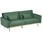 HOMCOM Canapé Convertible 2 Places canapé-lit avec 2 Coussins déhoussable Dossier inclinable canapé clic clac revêtement Aspect Velours - 206l x 81P x 83H cm - Vert