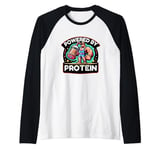 Funny Fitness Powered By Protein Gym Weightlifting Raglan Baseball Tee