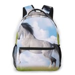 LNLN Sac à Dos décontracté pour Les Filles White Horse on Grass Laptop Backpack School Backpack for Men Women Lightweight Travel Casual Durable Daily Daypack College Student Rucksack 11 5in X 8in X