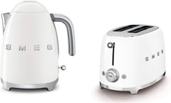 Smeg KLF03WHUK 1.7Ltr - 3kw Kettle and TSF01WHUK 2 Slice Toaster Set in White