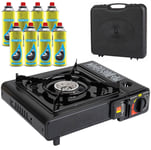 PORTABLE CAMPING GAS STOVE SINGLE BURNER COOKER OUTDOOR CASE WITH 8 BUTANE CANS