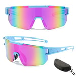 ZUMLLOMA Lunette de Cyclisme Polarisées, Lunette Velo Route, Lunette Sport Homme Femme, Coupe Vent et Anti Buée Anti UV 400, pour Course à Pied, Cyclisme, Pêche, Beachvolleyball (Bleu clair)