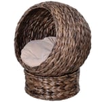 Rattan Cat Basket Mysig Cat Cave Gjord Av Vattenhyacint, Mörkbrun, Perfekt För Vardagsrum, 50X42X60Cm