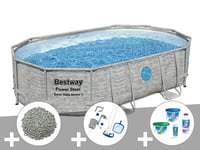 Kit piscine tubulaire ovale Bestway Power Steel SwimVista avec hublots 4,88 x 3,05 x 1,07 m + 10 kg de zéolite + Kit de traitement au chlore + Kit d'entretien Deluxe