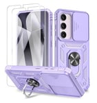 Fewdew for Samsung S24 Plus Case, S24 Plus Case with 2X HD Screen Protectors & Slide Camera Cover & Kickstand, Shockproof Rugged Hard Protective Phone Cover Case for Samsung Galaxy S24 Plus, Purple