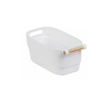 Wenko - Organiseur placard m, bac de rangement cuisine avec poignée bois, compatible lave vaisselle, Plastique - Bois, 18x15,5x33,5 cm, Blanc - Marron