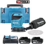 Makita DBO180Z 18V Orbit Sander With 2 x 5Ah Batteries, Charger, Case