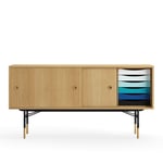 House of Finn Juhl - Sideboard With Tray Unit, Dark oiled oak Veneer, Black Steel, Cold - Sideboards og skjenker - Finn Juhl - Tre farget - Metall/Tre