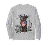 Black Cat in Cowboy Boots Long Sleeve T-Shirt