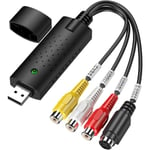 USB 2.0 Video Digitalomvandlare Ljud Videoupptagningskort Adapter för NTSC/PAL/SECAM, Stödjer WIN10