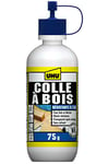 UHU Colle à bois waterproof- Plus forte que le bois, résiste à l'eau, l'intérieur et l'extérieur, D3, sans solvants, embout de précision, transparente, biberon 75g