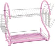 Durane 2 Tier Dish Drainer With Glass Holder & Drip Tray (Pink) NEW AST SERVCE