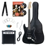 Pack Guitare Electrique Set Amplificateur Sac Cable Sangle Cordes Plectres Noir