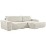 Canapé d'angle droit convertible en velours côtelé beige amelia