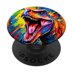 Dinosaure T Rex Pop Art Dessin Coloré Peinture PopSockets PopGrip Adhésif