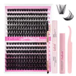 Fadlash Kit Extension Cils 0.07 D Cornée 8-16mm 80D+100D Faux Cils Cluster Cils Kit Individuels DIY Cils Avec Bond And Seal,Dissolvant pour Colle Cils,Brosse à Mascara,Pince A Epiler Faux Cils