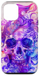 Coque pour iPhone 12/12 Pro Aquarelle violette ethnique horreur bleu feu flamme crâne