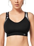 Yvette Soutien Gorge de Sport Femme Dos Croisé Maintien Élevé Grande Taille Brassière sans Armature avec Coussinets Course Tennis Fitness,Noir Imprimé,85F