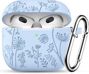 Fleurs Gravure Étui pour Coque Airpods 3e Génération, Silicone Antichoc Protectrice Housse Compatible avec Apple Airpods 3 Case Cover 2021, avec Mousqueton [LED Visible à l'avant], Lilas