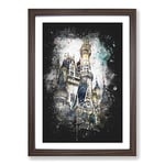 Big Box Art Magic Kingdom in Orlando Florida Paint Splash Framed Wall Art Picture Print Ready to Hang, Walnut A2 (62 x 45 cm)