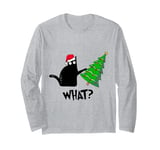 Funny Black Cat Gift Pushing Christmas Tree Over Cat What? Long Sleeve T-Shirt