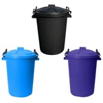 3 x 50L Bin Cliplock Lids Bird Seed Waste Storage for Home Sky Blue+Purple+Black