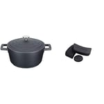 MasterClass Lightweight Casserole Dish with Lid, Cast Aluminium, Black, 2.5 Litre / 20 cm + MasterClass Pan Handle Sleeve Set for Cast Aluminium Casserole Pots, Easy Grip Silicone, 3 Pieces