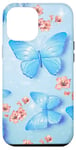 Coque pour iPhone 12 Pro Max Blue Pink Butterfly Floral Butterflies Blue Butterfly Flower