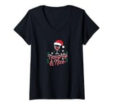 Womens Naughty & Nice Christmas Funny Santa Xmas Wine Lovers V-Neck T-Shirt