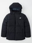 New Balance Junior Boys Wide Baffle Padded Coat - Black, Black, Size 7-8 Years