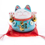 lachineuse - Chat Maneki Neko - Tirelire Porte Bonheur Japonais - Traditions d'Asie - Colori Bleu - Porcelaine - Idée Déco et Cadeau Japon Asie - Fortune, Protection, Chance et Bonheur