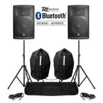Pair Active DJ Speakers PA Pro Bi-Amp System Bluetooth 12" 2800W + STANDS BAGS