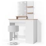 Coiffeuse „Julia“ Blanc/Chêne clair avec tabouret et éclairage LED Vicco