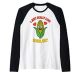 Really Love Corn Funny Corn On The Cob Raglan Baseball Tee