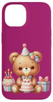 Coque pour iPhone 14 Birthday Wishes Ours en peluche marron pour fille ou garçon