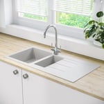 1.5 Bowl Inset White Composite Kitchen Sink with Reversible Drainer  BeBa_26212B