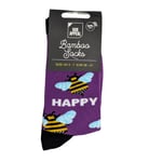 Bee Happy Socks For Her UK 4-7 Bamboo Socks Novelty Gift Idea