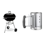 Weber 1321004 Barbecue compact Noir 57 cm (ancien modèle) & Cheminée d’Allumage Compacte Rapidfire (20,32cm H x 14,73cm L x 26,42cm P), Métal