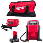 Milwaukee - M12BI-401B Compresseur gonfleur 12V - 1 x 4.0Ah Batterie + Chargeur en sac de transport