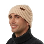 ineepor Bonnet Hiver Homme Femme Laine Mérinos Beanie Hat Tricoté Chapeau Unisexe Doublé Polaire Court Chaud Doux Confortable