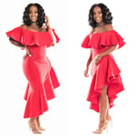 Sexy Women Off Shoulder Ruffle Bodycon Dress Red M