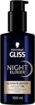 Gliss Night Elixir Ultimate Repair Sérum capillaire réparateur pour cheveux abîmés pendant le sommeil 100 ml Soin capillaire laisse les cheveux doux et régénérés pendant la nuit