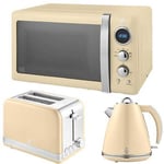 Swan Retro Cream Kettle 1.5L, Toaster 2 Slice & Microwave 20L Digital Set