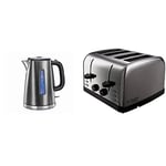 Russell Hobbs 23211 Luna Quiet Boil Electric Kettle, Stainless Steel, 3000 W, 1.7 Litre, Grey & 18790 Futura 4-Slice Toaster, 1500 W, Stainless Steel Silver, Four Slice