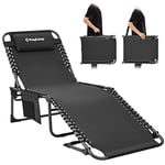 KingCamp Bain de Soleil Pliants 5 Positions Réglable,Chaise Longue inclinable Pliable,Lit de Camping Pliant avec Oreiller Poche Charge Max 120kg Transat de Relaxation pour Plage Jardin Camping Voyage