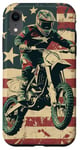 Coque pour iPhone XR Vert Art Déco Ethnique Motocross Drapeau Américain Dirt Bike