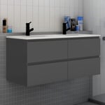 Meuble de salle de bain double vasque 120 cm, meuble anthracite avec lavabo céramique meuble  4 tiroirs