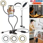 24LED Camera Long Arm Selfie Flash Ring Light w/ Mobile Phone Holder USB Clip UK